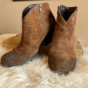 Distressed tobacco suede ankle bootie by Born